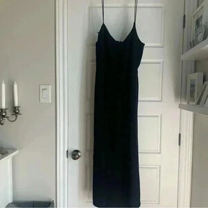 NWT - MANGO Black Slip dress Maxi dress with spaghetti  straps - Sz Large